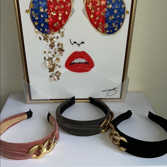 Buyers Choice One Velvet Fashion Headband with Gold Chain - Picture 5 of 11